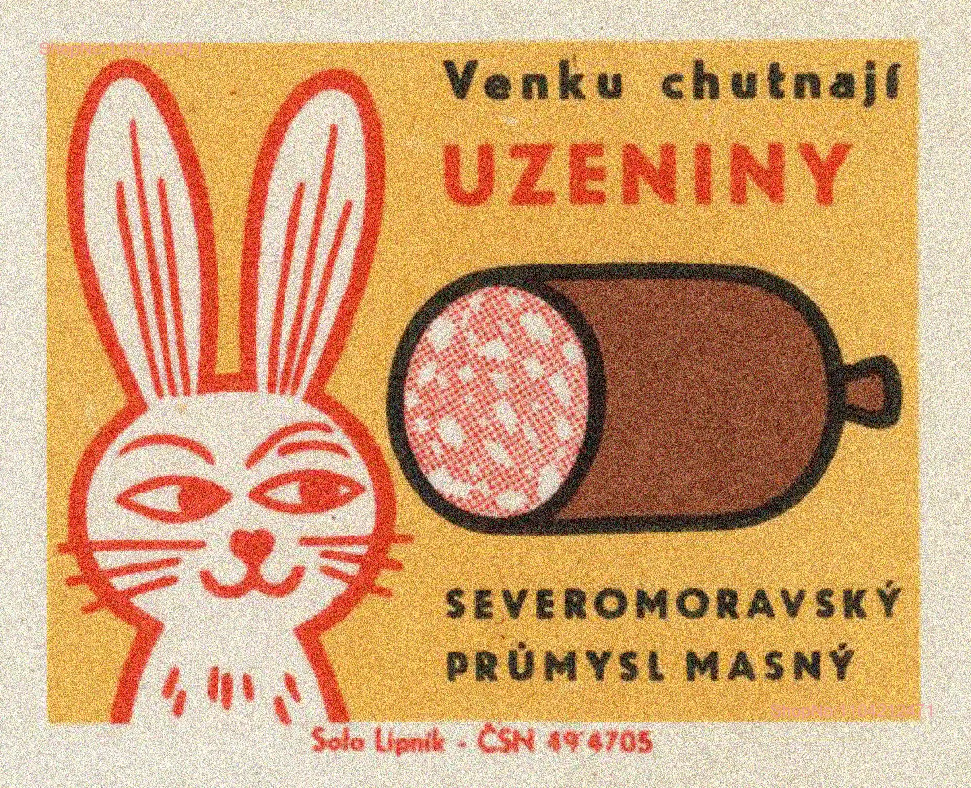 Czechoslovakia Bunny Contemplating Sausage T Shirt Match Box Art Eastern Bloc Soviet Union Europe 1960s Design Rabbit Modernism