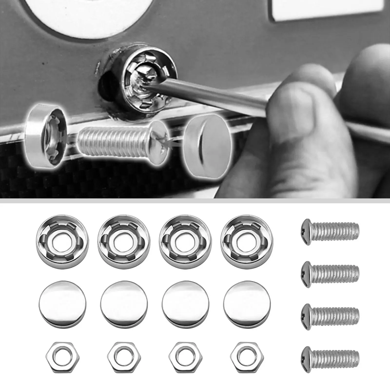 4Pcs/Set Chrome Anti-theft Screws Car License Plate Bolts Frame Screw for Fastening Frame, License Plate Cover Security Bolts