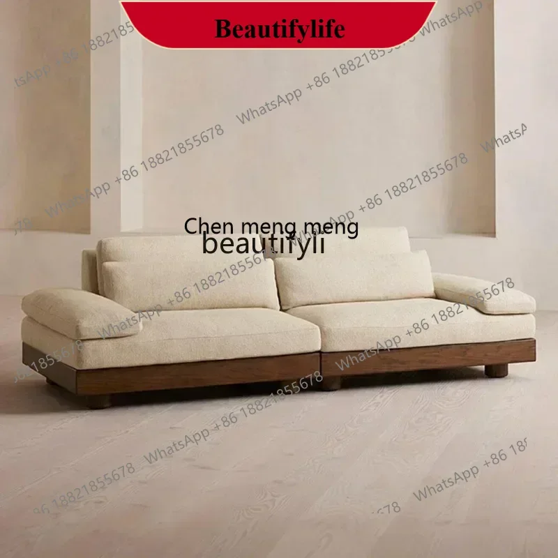 D178 Medieval solid wood sofa designer module cotton and linen fabric sofa combination Nordic