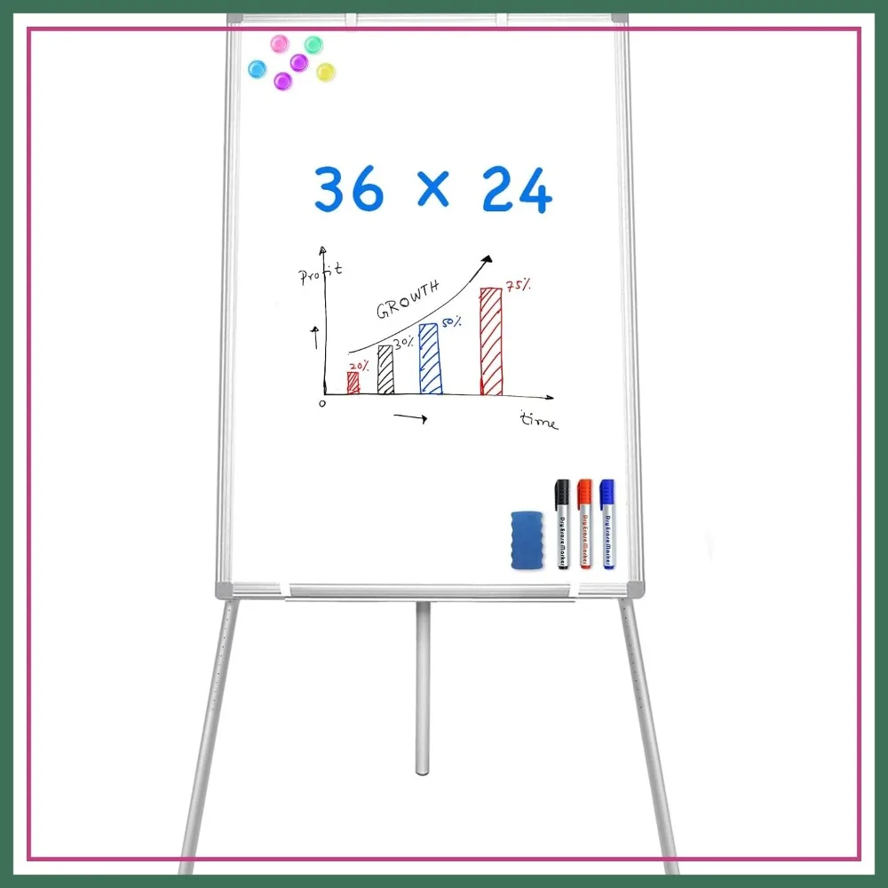 

Magnetic Portable Dry Erase Easel Whiteboard 36x24 Tripod Stand Adjustable Height for Office Home Classroom