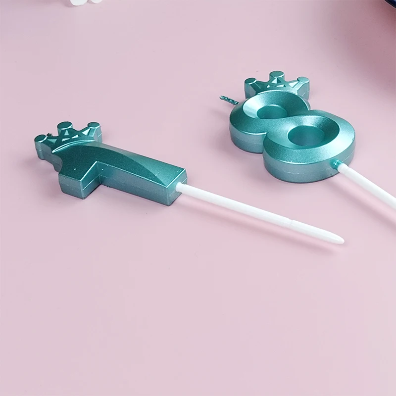 Tiffany Blue Cake Number 0-9 Candle Crown Birthday Boy Prince Creative Party Celebration Birthday Cake Decoration