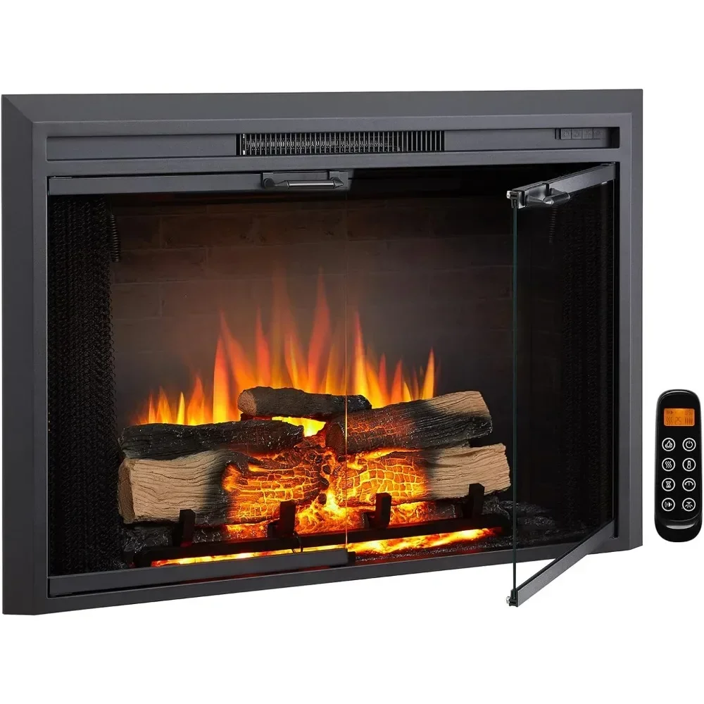 

Electric Fireplace Insert with Glass Door and Mesh Screen (EF265B), Fireplace Heater 750/1500W, Fire Crackling Sound