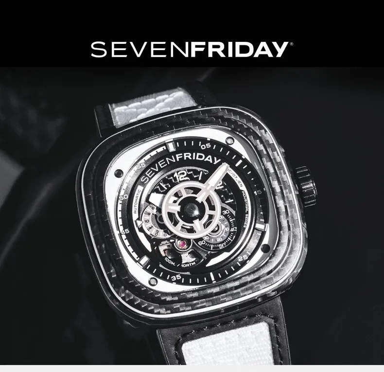 SEVENFRIDAY watch P3C/07 men\'s carbon fiber automatic mechanical watch P series waterproof fashion men\'s watch luxury brand