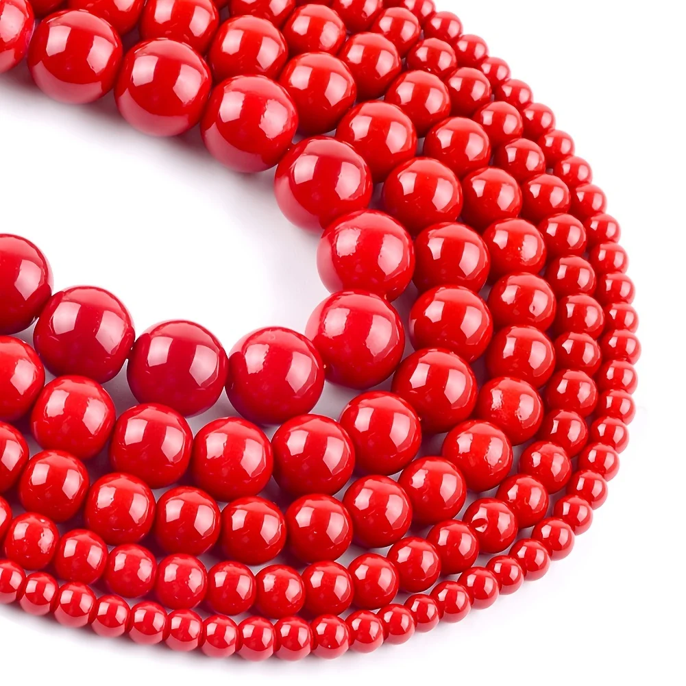 Rote Korallensteinperlen, rund, lose Distanzperlen für Schmuckherstellung, DIY-Charms, Armbänder, Halsketten, Zubehör, 4, 6, 8, 10, 12 mm