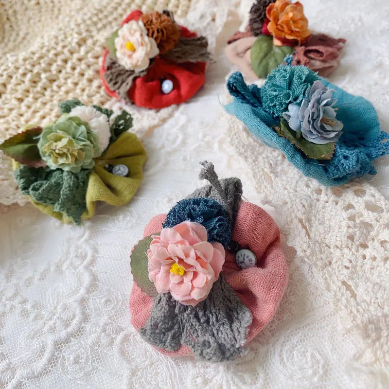 Johnature Mori Women Sweet Cute Vintage Versatile Fabric Flower Shape Brooch New Casual Japanese Linen Floral Accessory