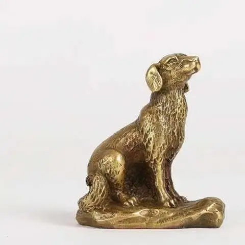 

Chinese Zodiac Golden Dog Statue Puppy Figurine FengShui Animal Bronze Color