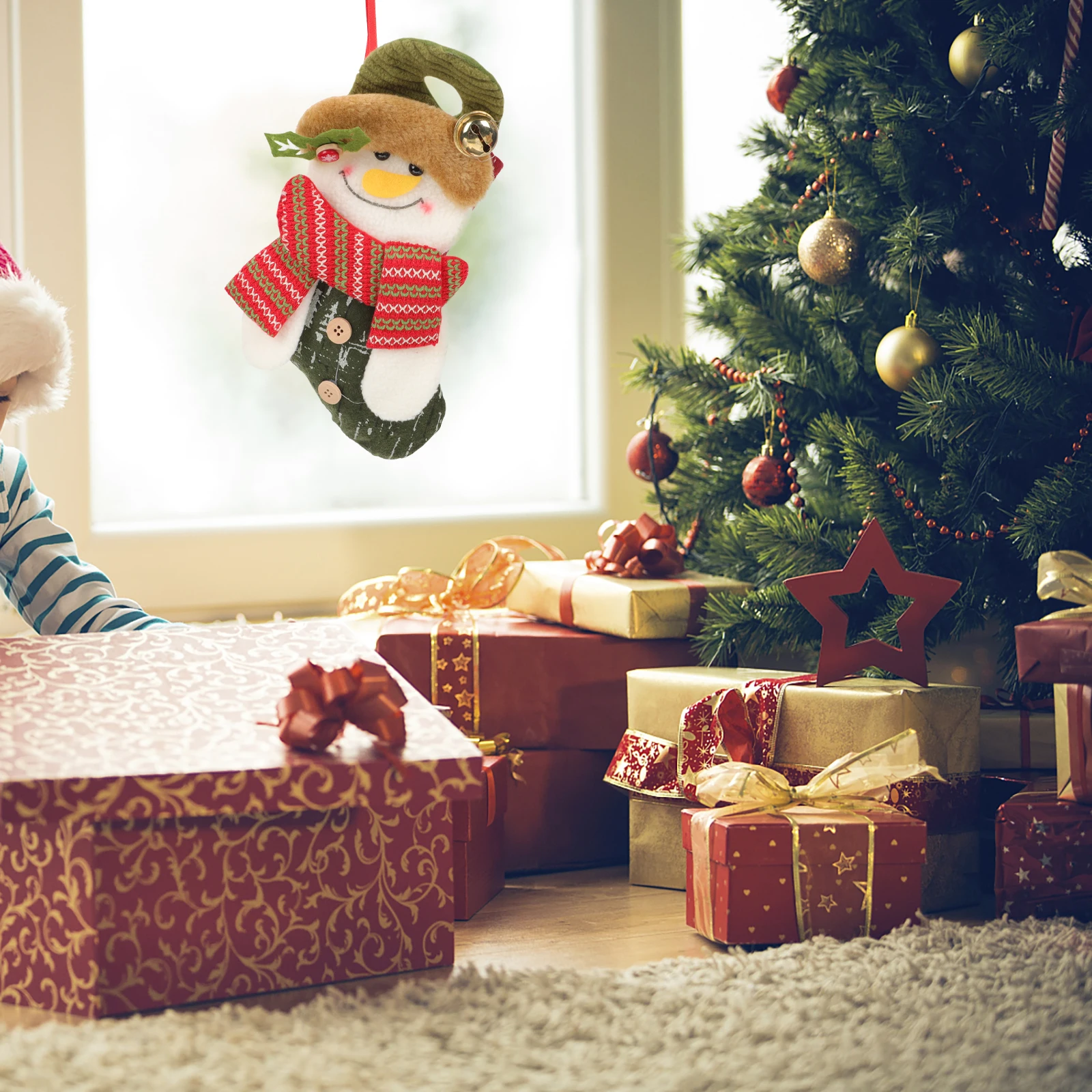 

2 Pcs Christmas Stocking Gift Bag Bright Festive Xmas Tree Pendant Treat Bags Hanging Sock Candy Storage Kids Toys Decorations