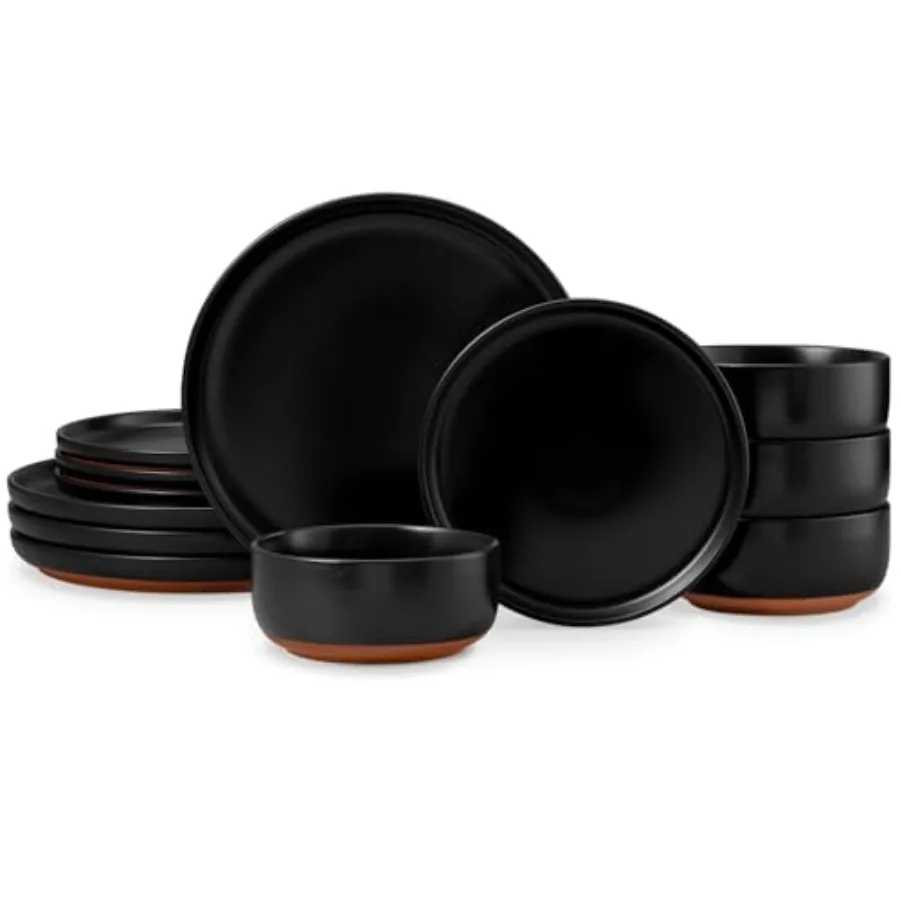 

Набор посуды из 12 предметов: тарелки и миски из керамогранита, сервиз на 4 персоны, керамический набор посуды с терракотовой основой, устойчивый к сколам и царапинам.