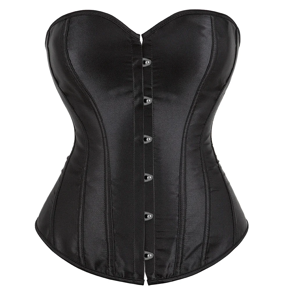 Satin Overbust Corset Simple Vintage Elegant Bustier Plastic Boned Waist Cincher Shapewear Gothic Sexy Korset Plus Size