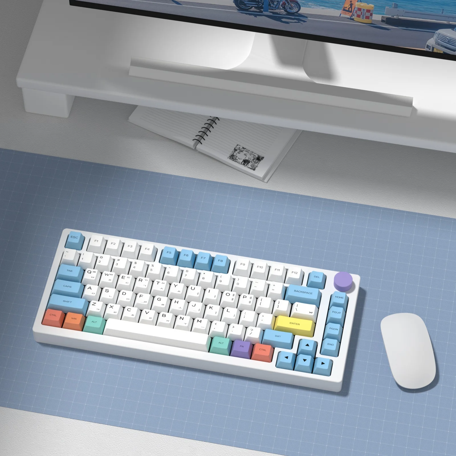 

KBDiy Cherry Profile Pastel Chalk Keycap Set for Mechanical Keyboard Korean 7U ISO PBT Cute Key Caps for crush80 raven68 mad