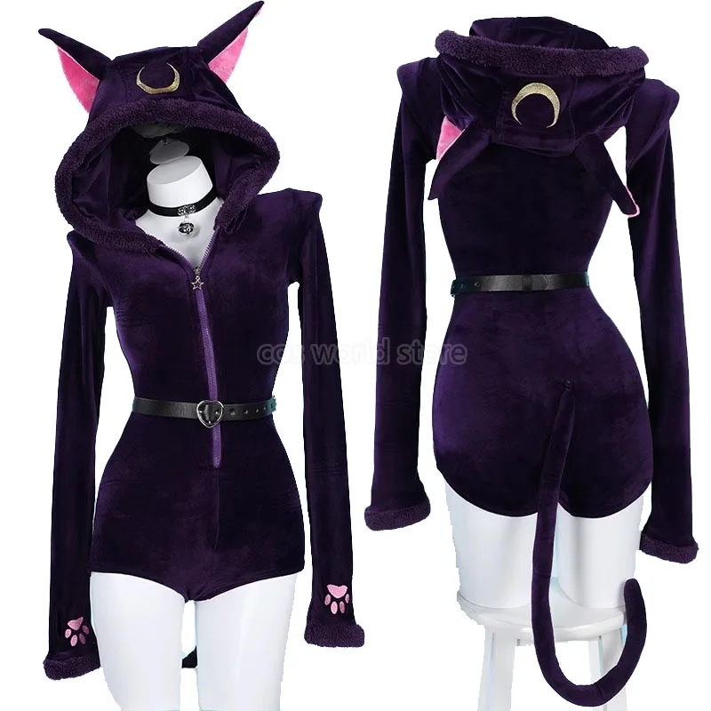 

Anime Luna Cosplay Costume Women Sexy Hooded Zipper Bodysuit Socks Suit Bunny Girl Kawaii Jumpsuit Uniform Cartoon Plush Pajamas