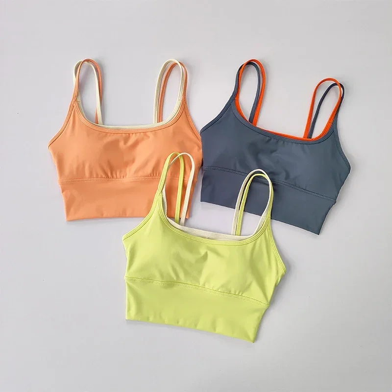 Sports Bra Women Running Shock-absorbing Gathering Double Breast Strap Yoga Vest Quick Drying Anti Sagging Shaping Fitness Bra