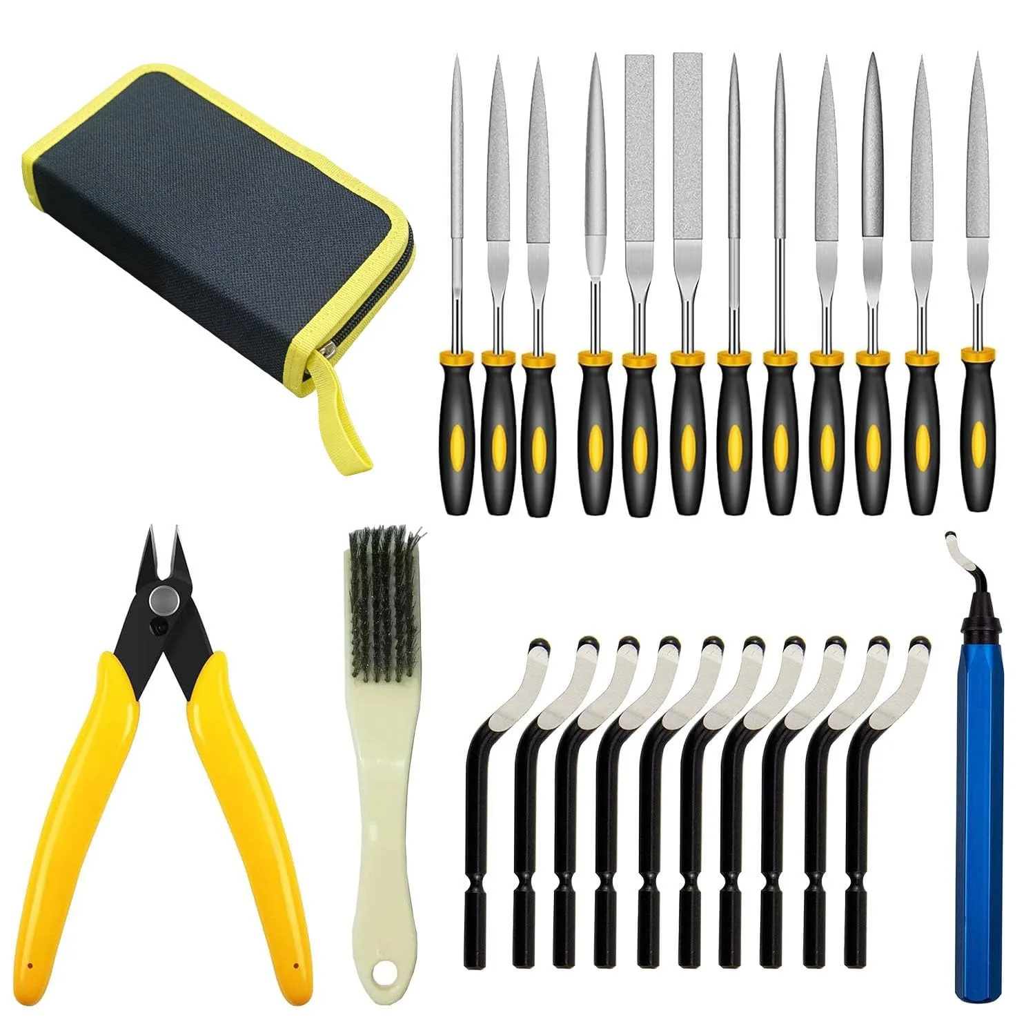 

25pcs Deburring Tool for 3D Printer 11 Burr Removing Blades 12 Needle File Micro Wire Cutter and Wire Brush for 3D Print Models