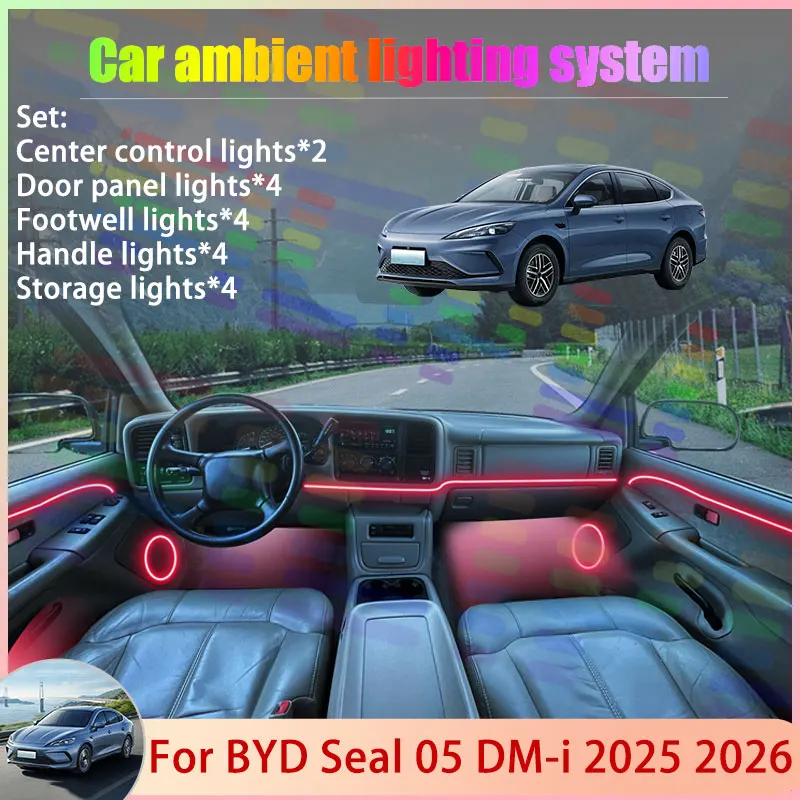 

For BYD Seal 05 DM-i 2025 2026 HA6 Sedan 2/24 in 1 Car Atmosphere Light Lamp RGB Shade Ensemble Streamer Atmosphere Set Parts