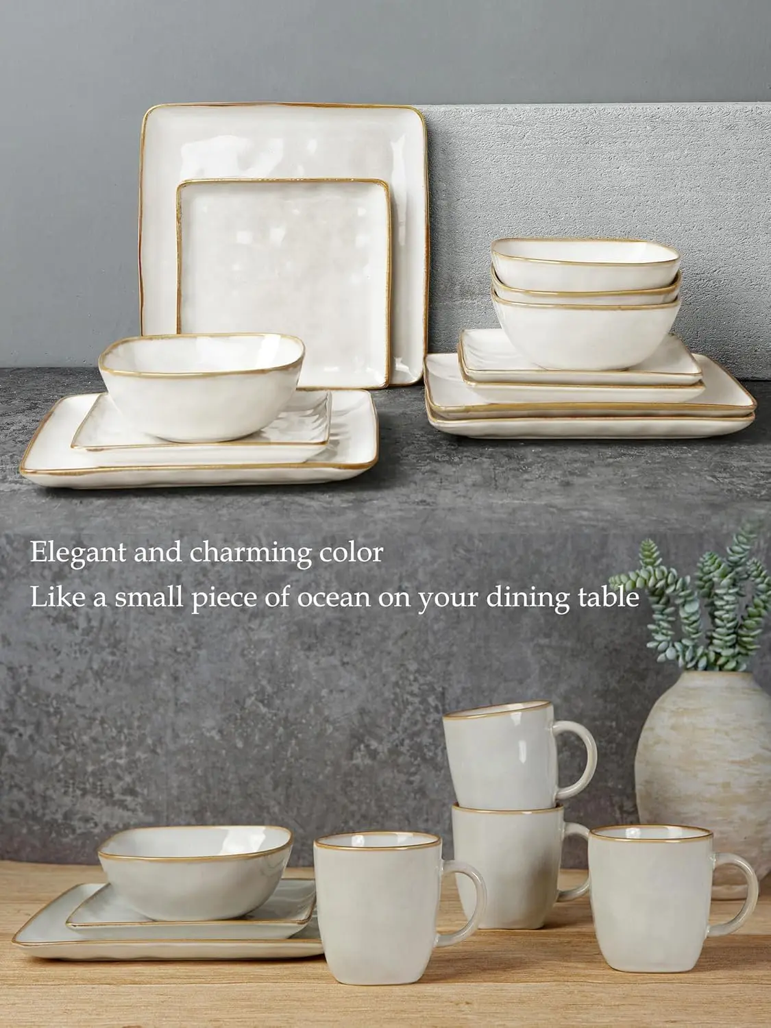 Set di stoviglie per 8, set di piatti e ciotole da cucina Ocean Square da 24 pezzi, aptos per microonde e lavastoviglie, resistente ai graffi, Ca