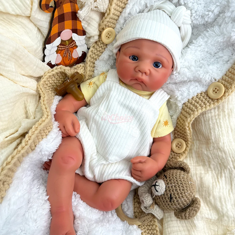 

Милая 16-дюймовая силиконовая кукла-реборн мальчик с голубыми глазами, полностью из мягкого силикона, ручная роспись, с эффектом веса, новорожденная кукла для подарка