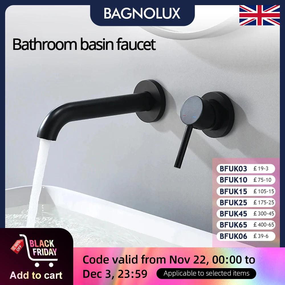 Gunmetal Basin Faucet Recessed Box Hot And Cold Sink Tap Wall Mounted Bathroom Mixer Brass Embedded Set