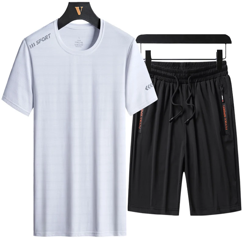 Trainingsanzug männer Set männer 2 stück Sets M-7XL 8XL 9XL Sommer Neue casual Kleidung Fitness Trainingsanzüge Spleißen herren Kurze hülse Set