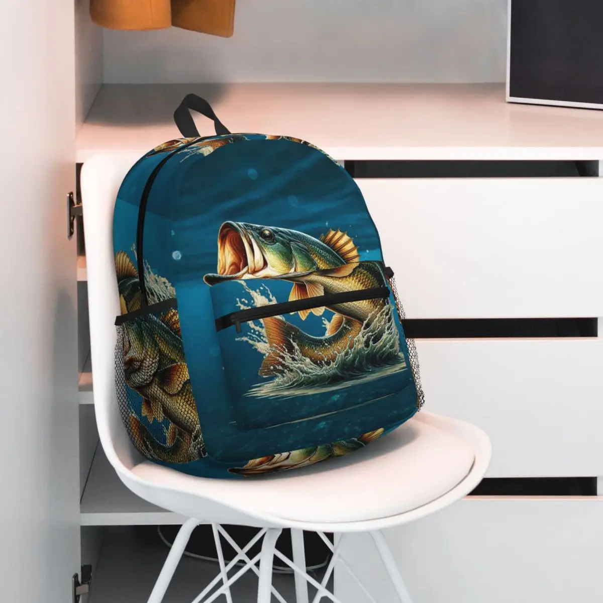 

Fishing Bass Fish Design Backpack Student BookBag Children School Bag Laptop Shoulder Bags for Boys Girls