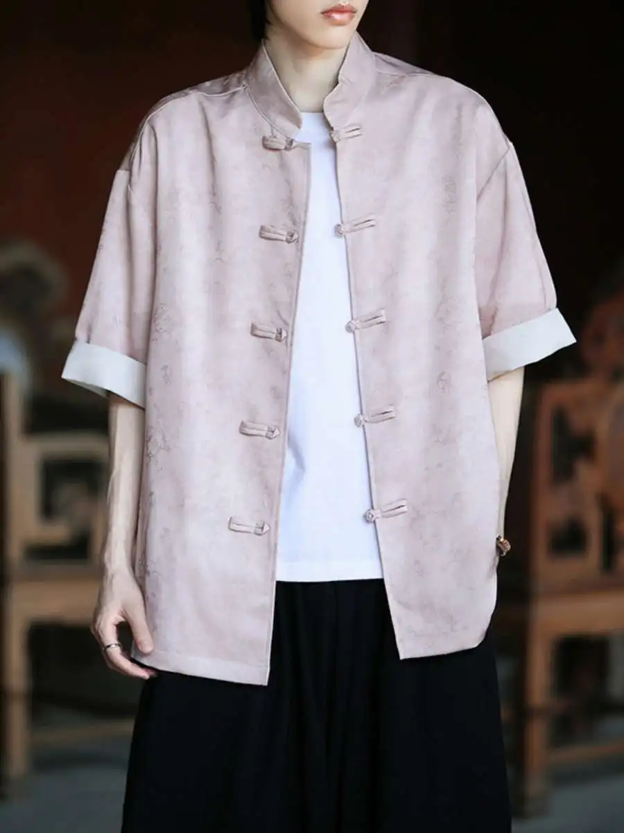 

Новая летняя тонкая цветочная принц ort Sve irt, мужская одежда с воротником-стойкой и пуговицами, традиционная китайская одежда Hanfu, молодежная одежда...