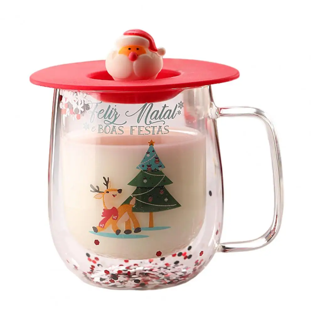 Christmas Glass Coffee Mug Christmas-themed Insulated Glass Coffee Mug Set for Home Office Decor Double-walled Drinking Cups