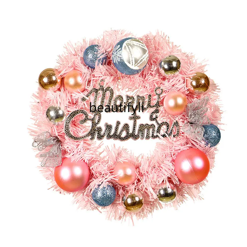 zq Pink Christmas Garland 30/40/50/60cm Christmas Decoration Door Hanging Upside down Tree Pink Rattan 2.7 M