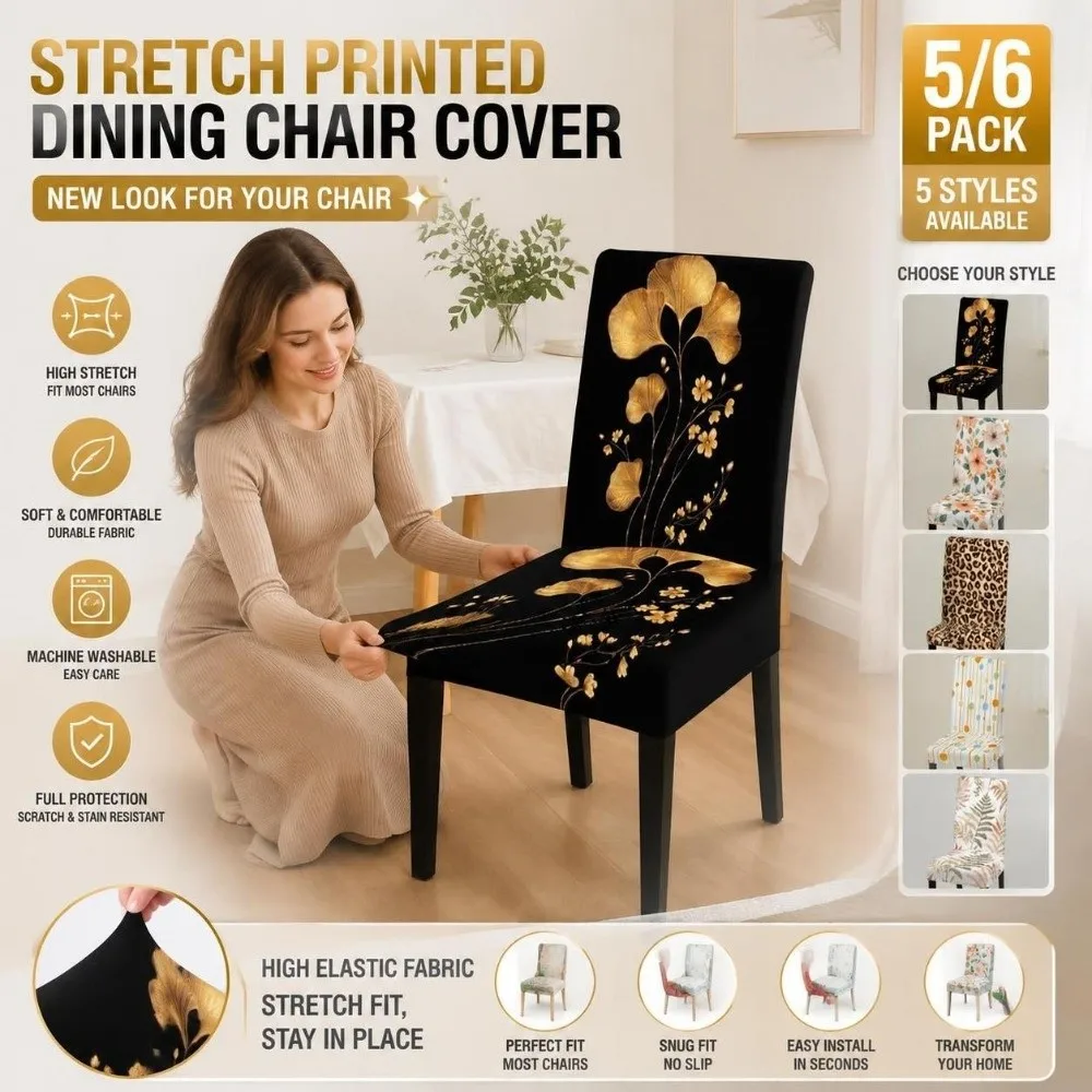 1/6pcs Full Cover Leopard Printed Chair Cover Elastic Non Slip Stretch Chair Cover Stain Resistant Protective Dining Chair Cover