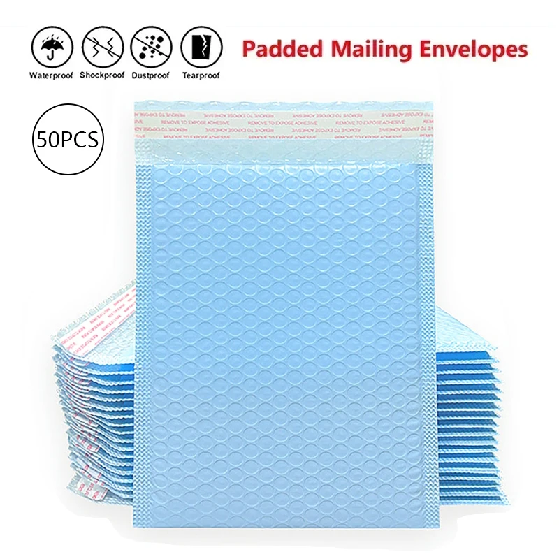 50pcs Blue Bubble Mailer Bubble Padded Waterproof Thickened Mailing Envelopes Mailer  Self Seal Shipping Bag for Packaging