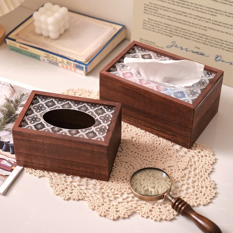 

Solid Wood Chinese Retro Tissue Box Creative Living Room Paper Box with Acrylic Lid Restaurant Coffee Table Napkin Holder