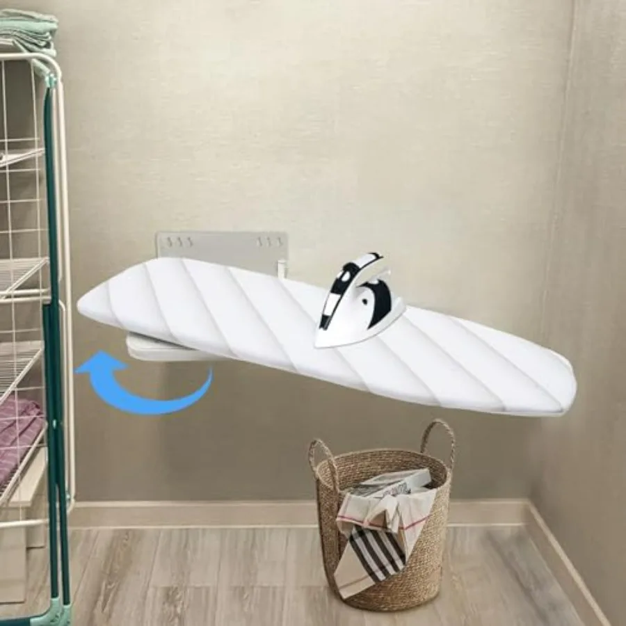 

Wall Mounted Foldable Ironing Board with Heat Resistant White Cover for Home Laundry Room Space Saving Ironing Solution