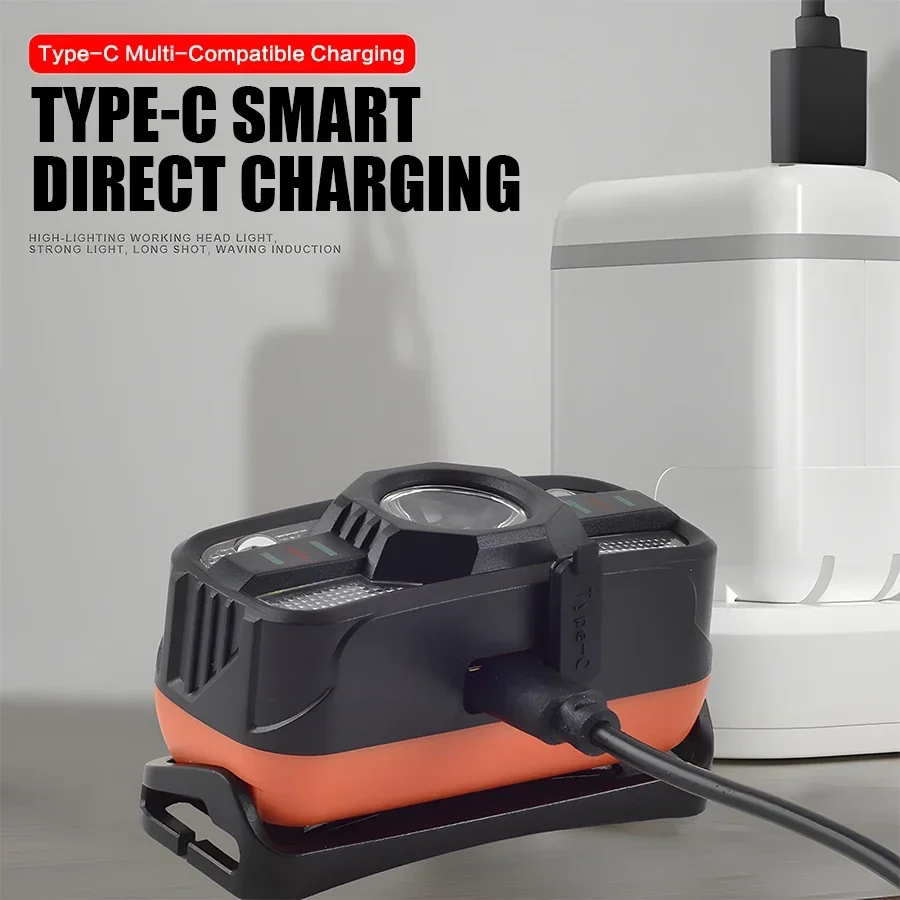 Rechargeable LED Headlamp Sensor Headlight With COB and LED Beads 6 Lighting Modes White and Red Light Fishing Light