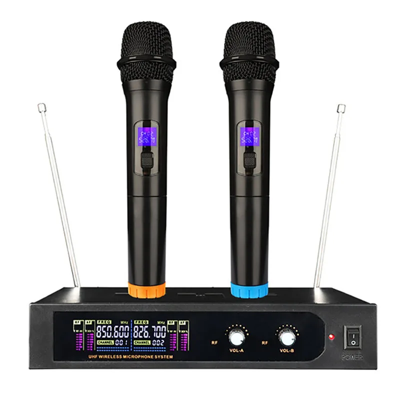 Wireless Microphone Handheld Dual Channels VHF Fixed Frequency Dynamic Mic For Karaoke Home KTV Party Band Church Show