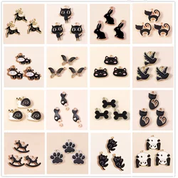 10pcs Mixed Cute Animal Charms Black Enamel Butterfly Cow Snail Cat Rabbit Deer Pendants for Diy Earring Necklace Jewelry Making