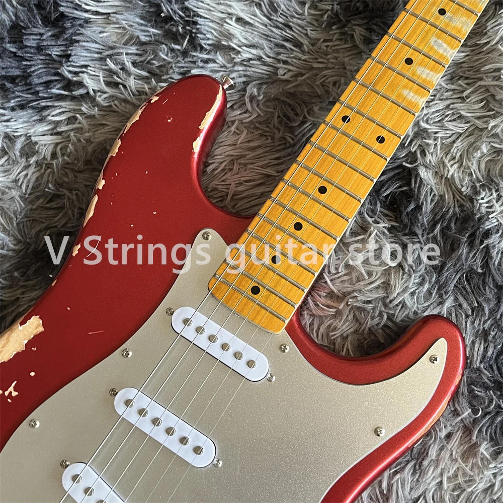 in stock hot selling aged red electric guitar handed heavy relics maple neck chrome hardware 6 strings shipping quickly