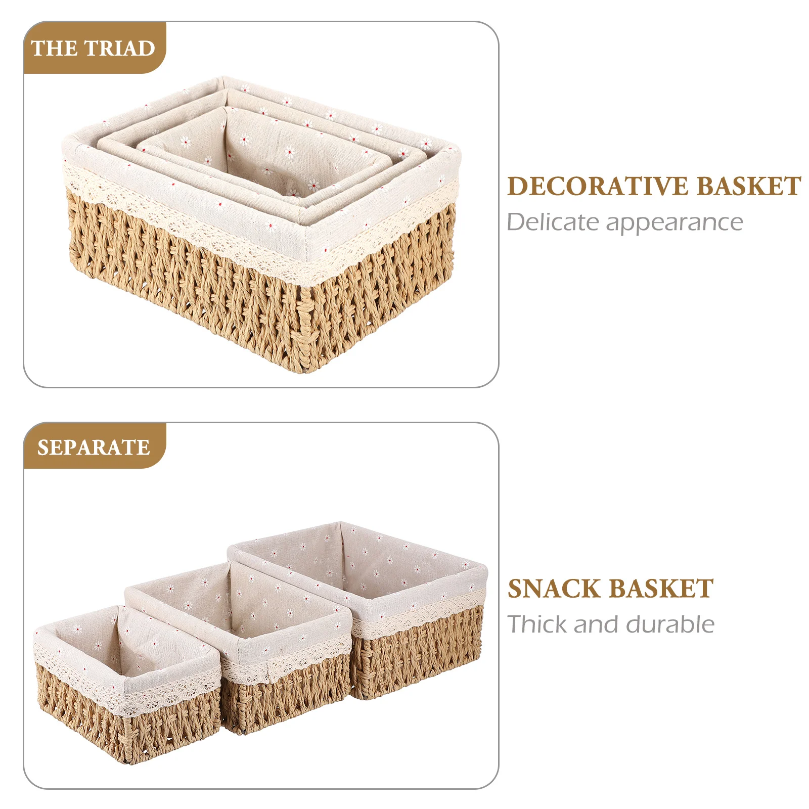

3pcs Rattan Storage Basket Eco Friendly Woven Baskets Home Office ganizer Tray Desktop Drawer Tidy Box