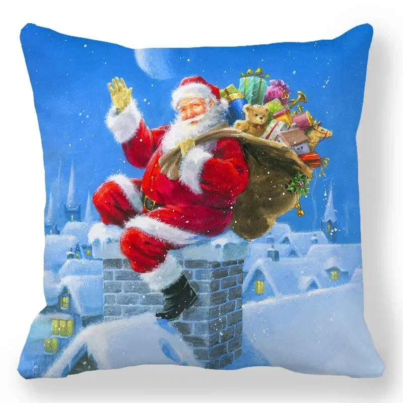 Home Bedroom Living Room Decorations Cushion Cover Santa Print Pillowcase New Year Christmas Decorations