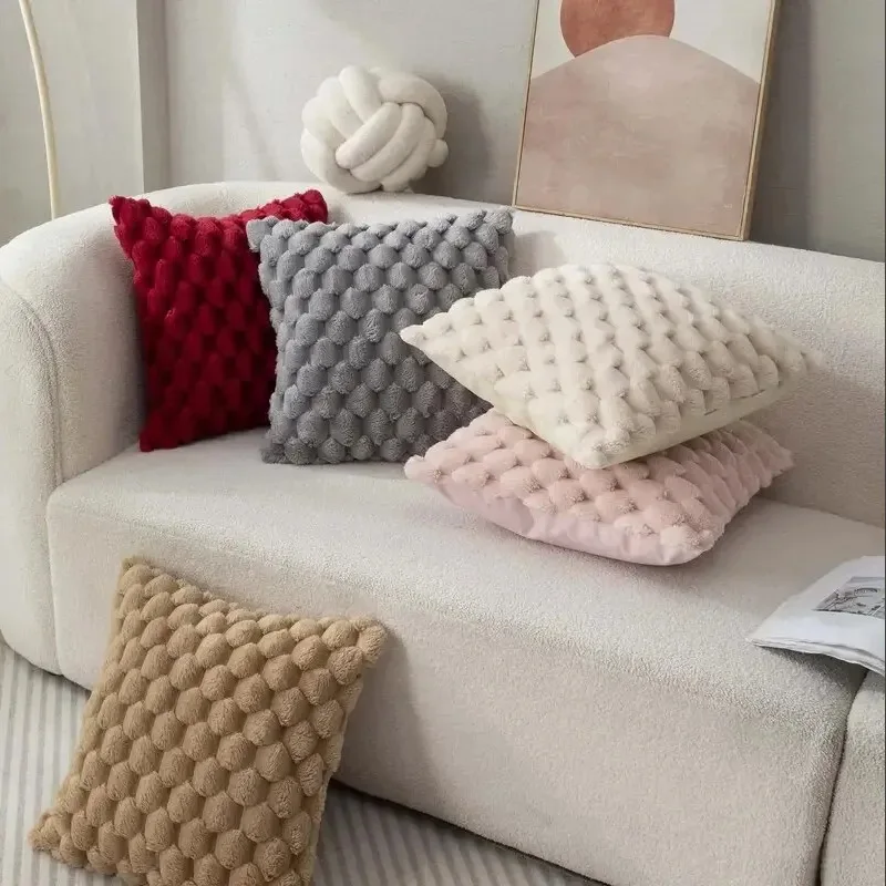 45*45 1pcs Pineapple Grid Turtle Pattern 3D Soft Plush Throw Pillowcase,Cream White For Living Room Sofa Bedroom Home Room Decor
