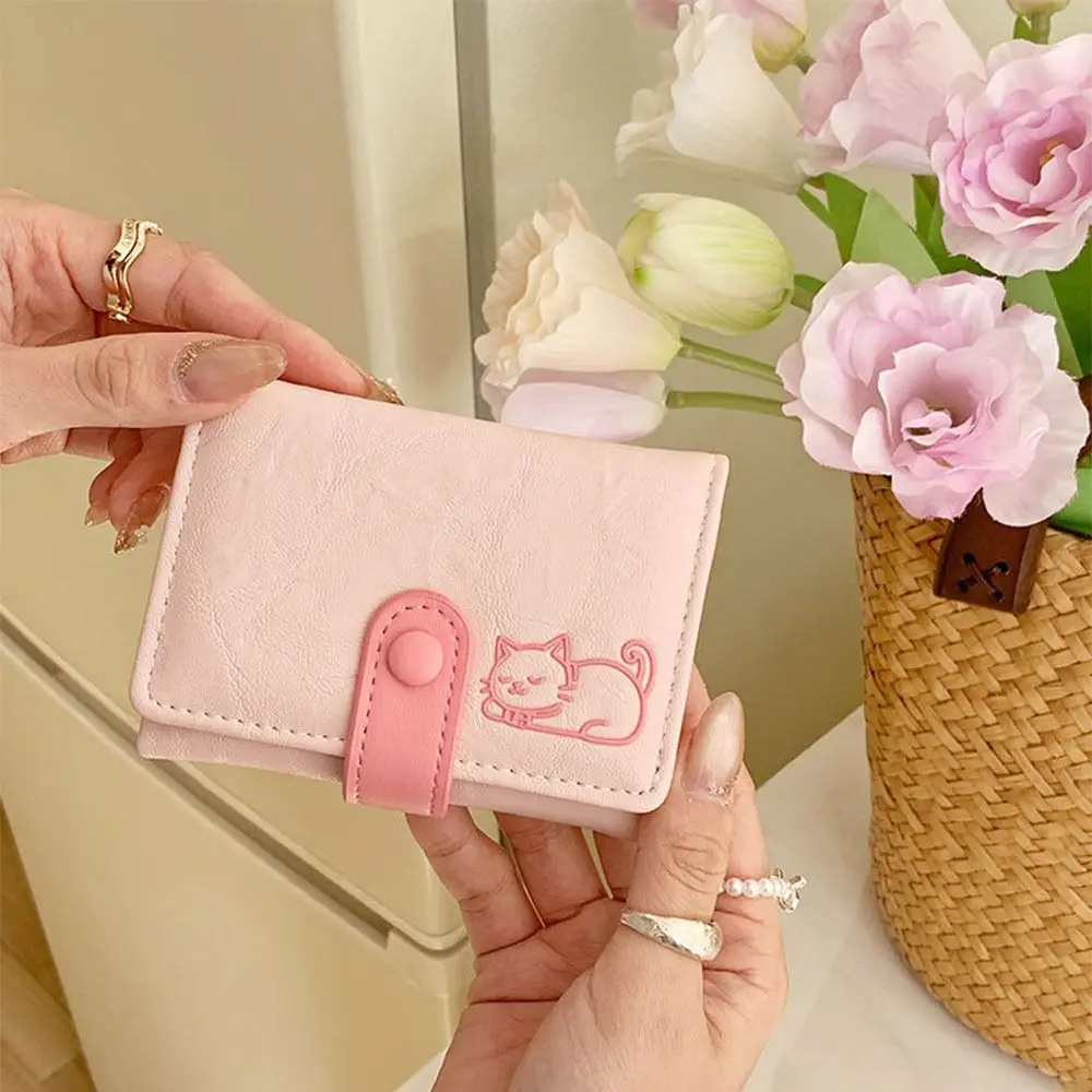 New Cute Cat Short Wallet INS Large Capacity Card Holder Tri-fold Women Wallets