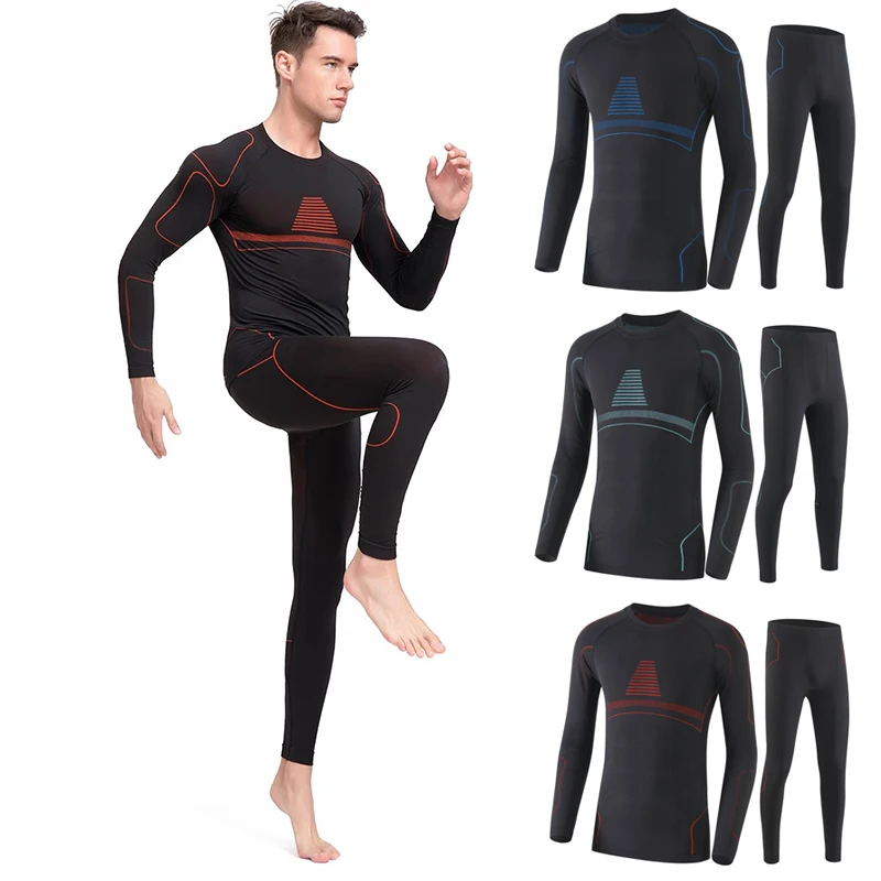 Men GYM Compression Sets Fitness Running Hiking Skiing Tight Exercise Sport Basketball Football Pants + Long Shirt Clothing Suit