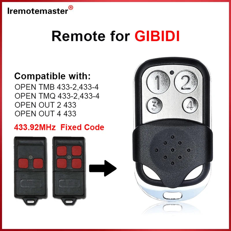 Clone GIBIDI OPEN OUT 2,4 TMB TMQ 433-2 433-4 433MHz Fixed Code Garage Remote Control