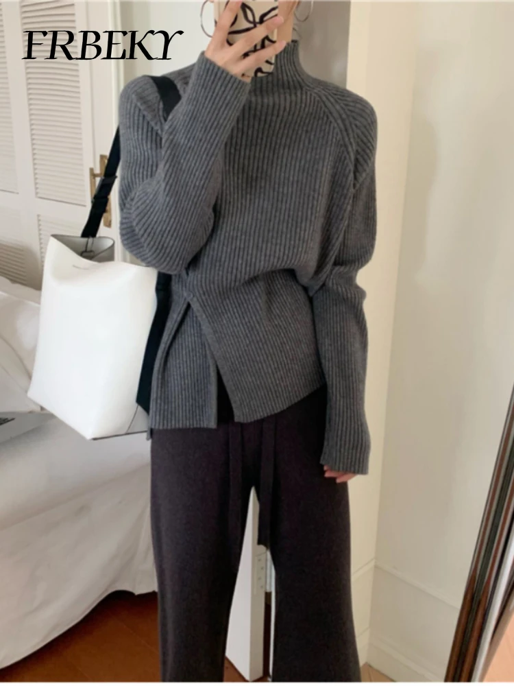 

Women Sweater High-neck Long-sleeved Sweater Fashion Vintage Open Inside Knitted Pullover Long Sleeve Top Thick Sweaters Jumper