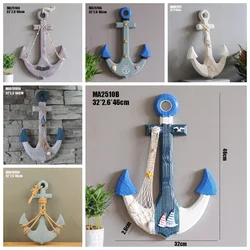 46cm Anchor Mediterranean Style Decorative Boat Handmade Wooden Children's Room Pendant Crafts Home Decorations Accessories