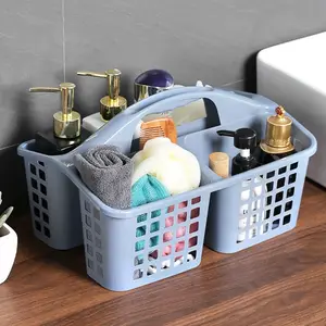 Plastic Shower Basket Portable with Handle Hollow Out Storage Basket 3 Compartments Toiletries Organizer Box Cosmetics