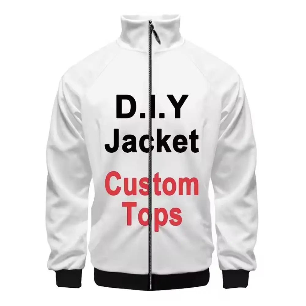 Custom 3D Print Men Stand Collar Sweatshirt DIY Design Team Club Long Sleeve Zip Up Jackets Fasion Personality Customized Coat