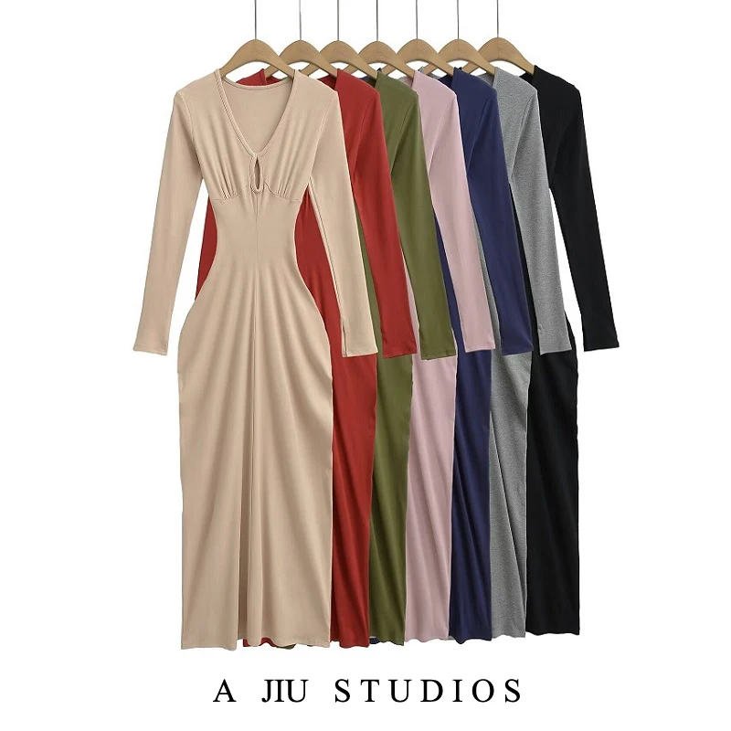 

Сексуальная длинная све женская длинная юбка с v-образным вырезом и открытой талией, весенне-осенний сезон, чистый цвет