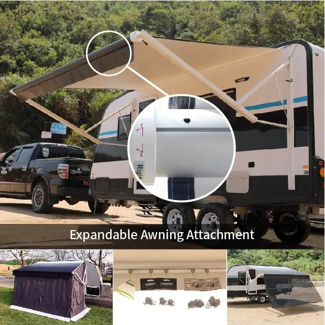 Aluminum Alloy Electric Control Off-road Luxury Camper Awning for Motorhome RV Travel Trailer with 12v System