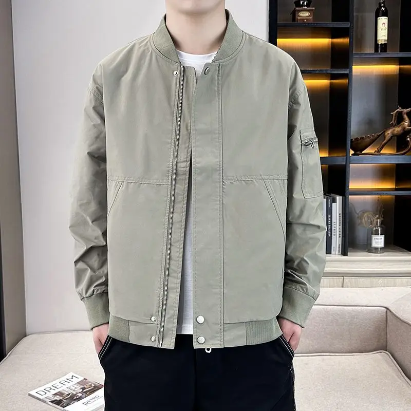 

2024 Men's Jacket New Casual Baseball Windbreaker Coat Male Outwear Solid Zipper Pocket Regular Q678