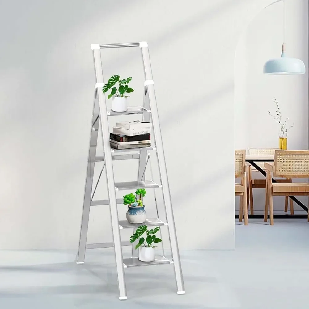 5 Steps Lightweight Aluminum Ladder for 10 Feet High Ceiling Portable Stairs Step Step Ladder Ladders for Home Folding Stool