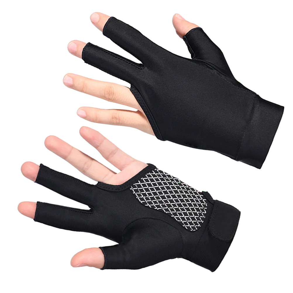 3 Fingers Billiards Glove Black Size M Anti-Slip Breathable Snooker Glove for Cue Sports Comfortable Fit Lightweight Wrist