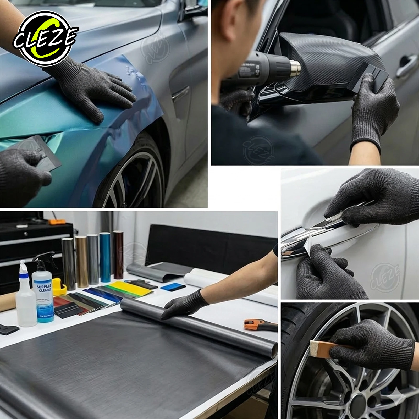 CLEZE Non Shedding Allergen Free Car Wrap Gloves Comfortable Fit Glides Smoothly Over Film Wear Resistant S M L Size